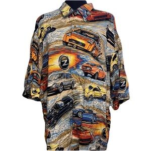 Vintage Reyn Spooner Mens XXL Car Print Button Up Shirt Retro Muscle Car Novelty